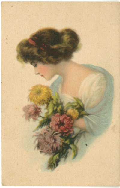 画像1: 絵葉書　花を持つ少女