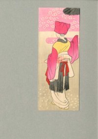 木版　絵封筒 　美人画　戦前　桜　ピンクの着物