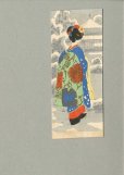 画像1: 木版　絵封筒 　美人画　戦前　青い着物の女性　雪 (1)